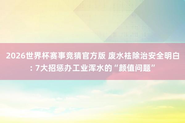 2026世界杯赛事竞猜官方版 废水袪除治安全明白: 7大招惩办工业浑水的“颜值问题”